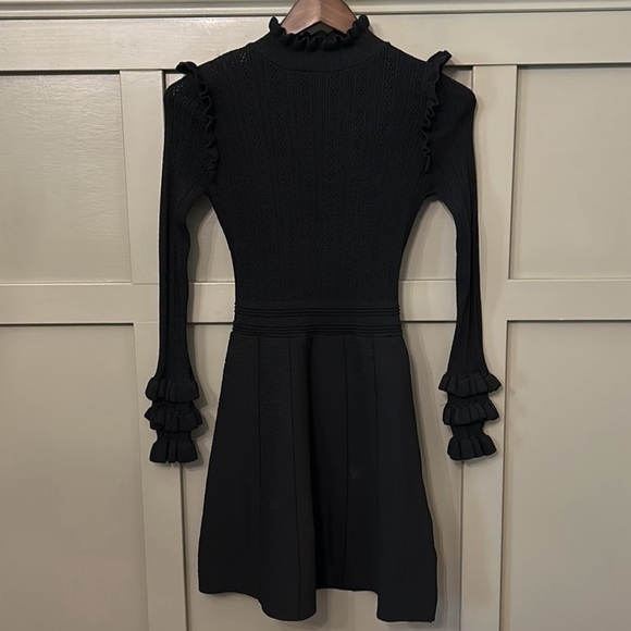Zara Black Ruffle Knit Sweater Dress S - Picture 4 of 6